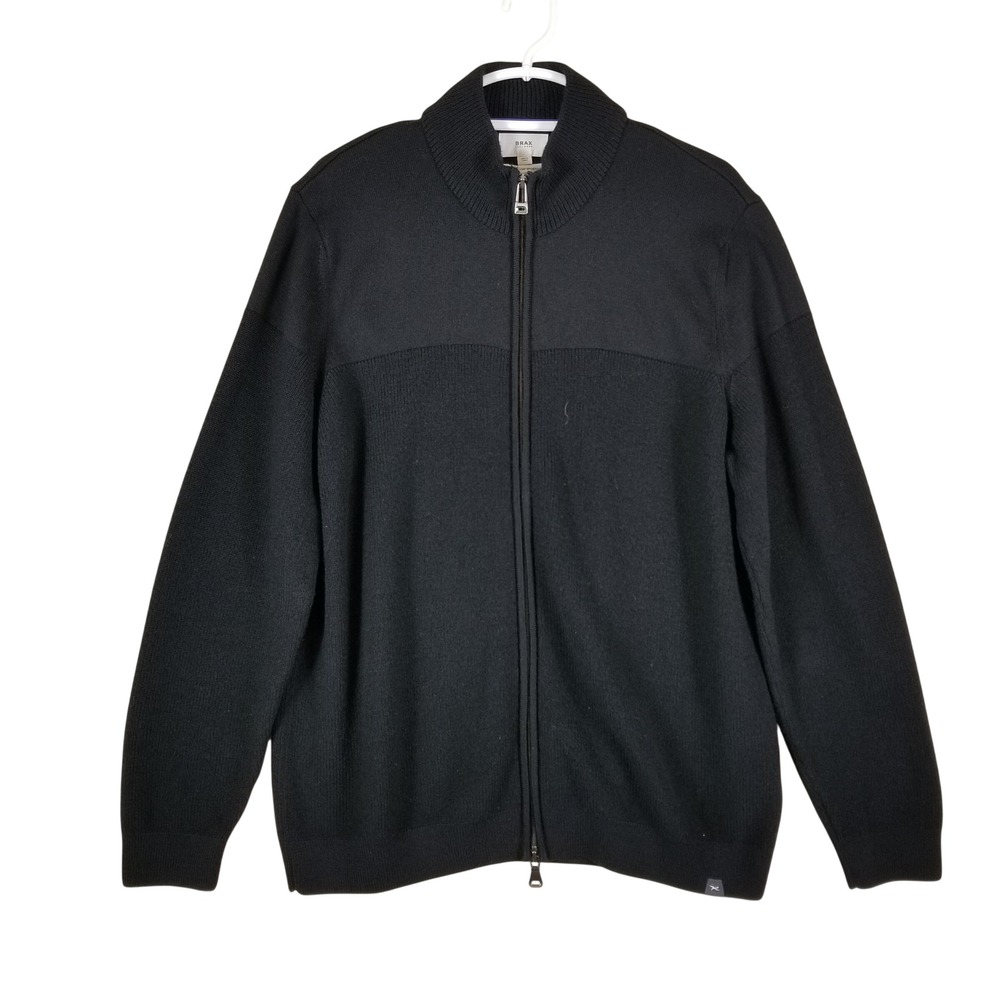 Brax Cardigan Sweater‎ Mens 54 Black Style Jake Full Zip Mock Neck Knit Sportive